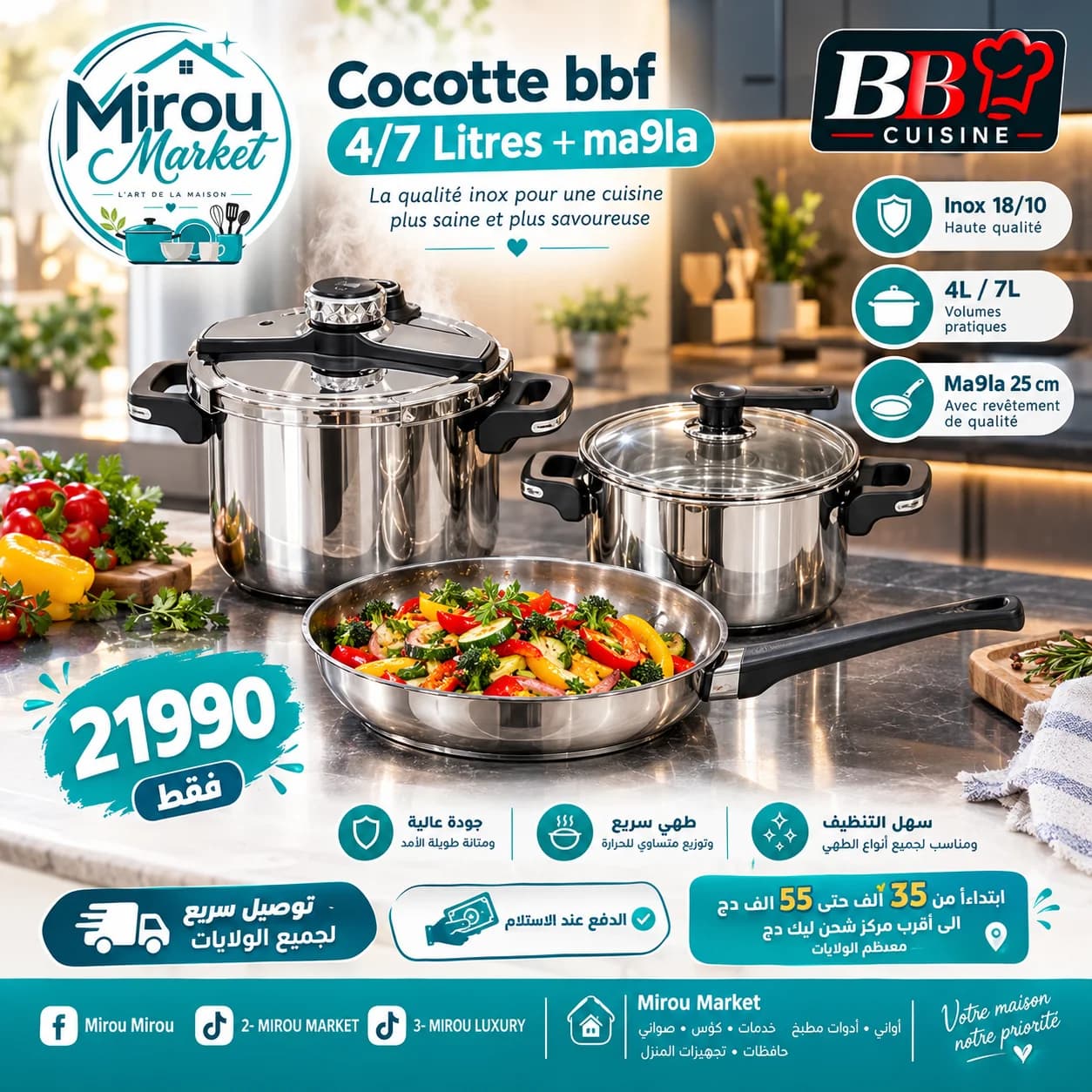 Cocotte BBF 4/7 Litres + ma9la+ Cascas + Sfaya✨